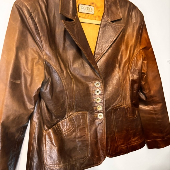 Vintage 1970’s Poppy’s Argetina Brown Rusty Colored Leather Jacket Sz Medium - Picture 8 of 15